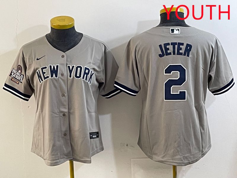 Youth New York Yankees #2 Jeter Grey Game 2025 Nike MLB Jersey style 2